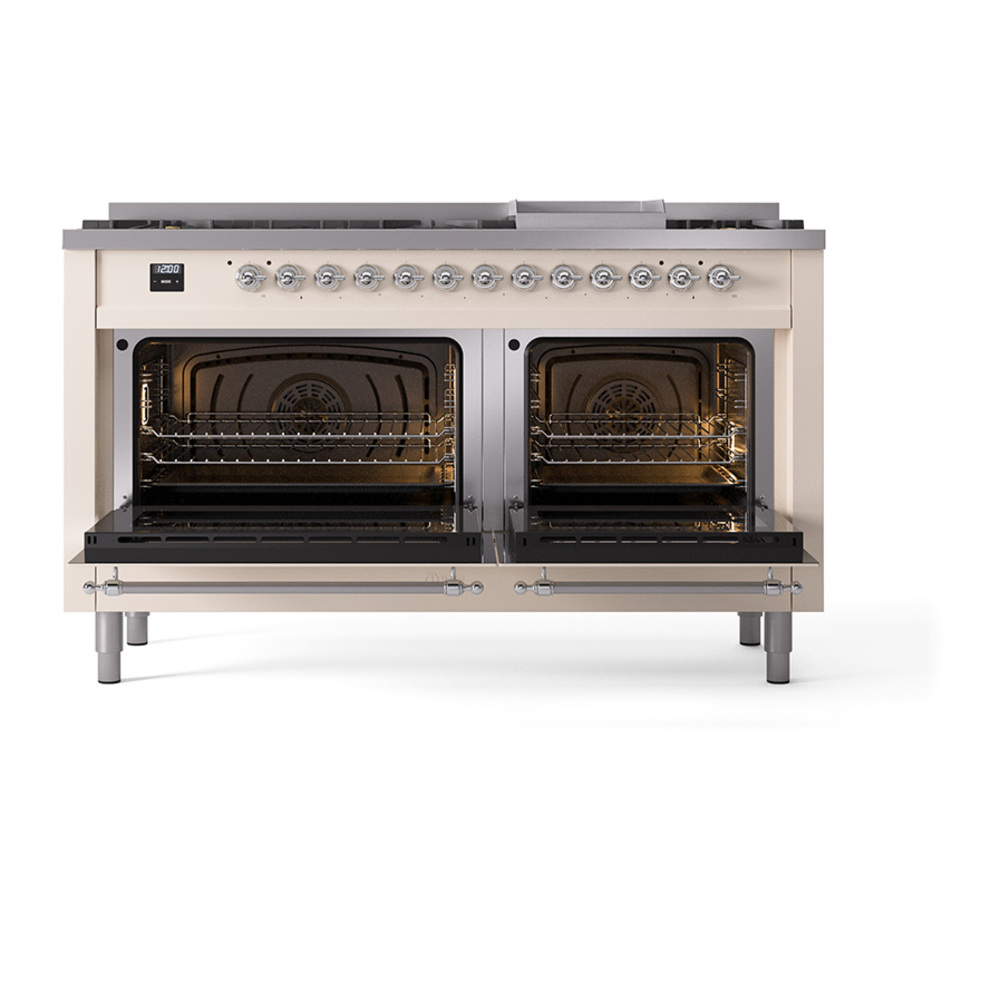Nostalgie II 60 UP60FQNMPAWC Freestanding Dual Fuel Range with 9 Sealed Burners with Griddle Double Oven with Solid Door with Chrome knobs UP60FQNMPAWCLP