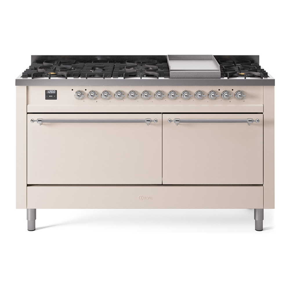 Nostalgie II 60 UP60FQNMPAWC Freestanding Dual Fuel Range with 9 Sealed Burners with Griddle Double Oven with Solid Door with Chrome knobs UP60FQNMPAWC