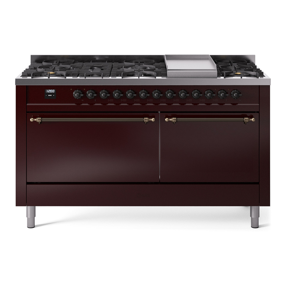 Nostalgie II 60 UP60FQNMPBUB Freestanding Dual Fuel Range with 9 Sealed Burners with Griddle Double Oven with Solid Door with Bronze knobs UP60FQNMPBUB