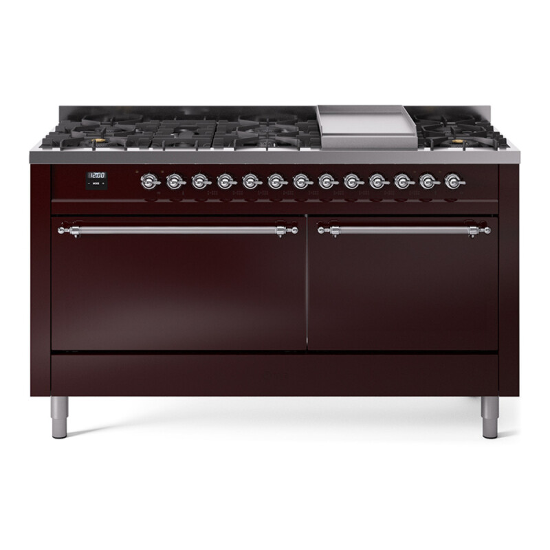Nostalgie II 60 UP60FQNMPBUC Freestanding Dual Fuel Range with 9 Sealed Burners with Griddle Double Oven with Solid Door with Chrome knobs UP60FQNMPBUC