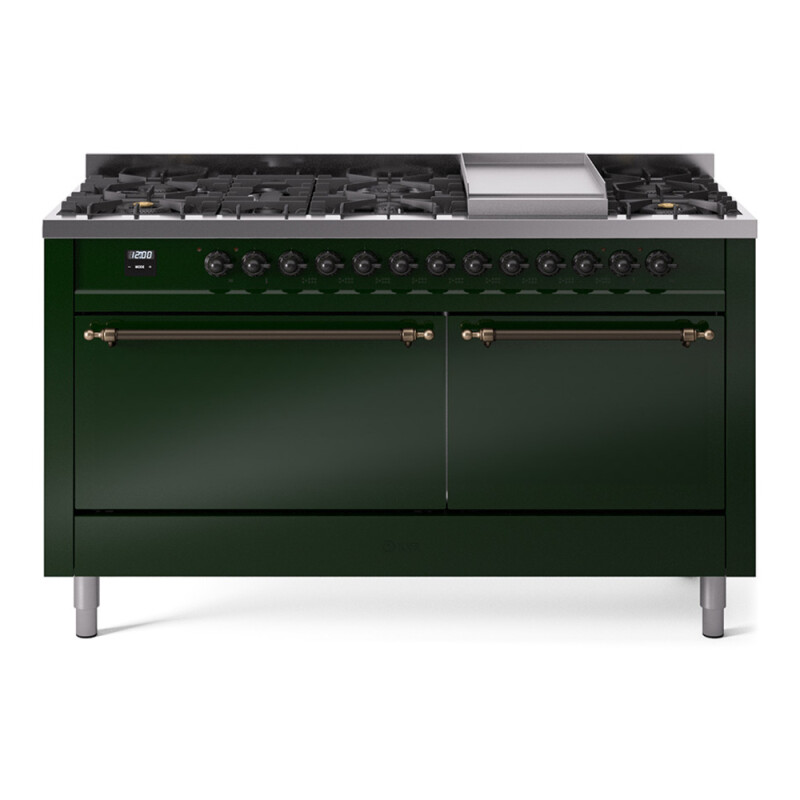 Nostalgie II 60 UP60FQNMPEGB Freestanding Dual Fuel Range with 9 Sealed Burners with Griddle Double Oven with Solid Door with Bronze knobs UP60FQNMPEGBLP