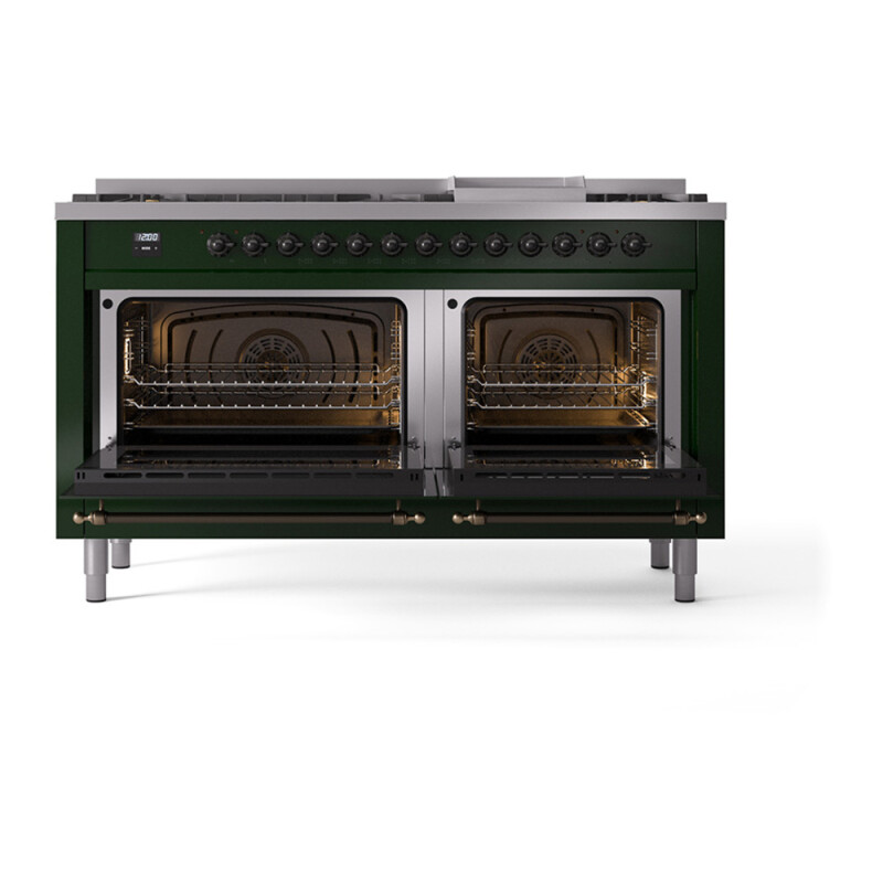 Nostalgie II 60 UP60FQNMPEGB Freestanding Dual Fuel Range with 9 Sealed Burners with Griddle Double Oven with Solid Door with Bronze knobs UP60FQNMPEGBLP