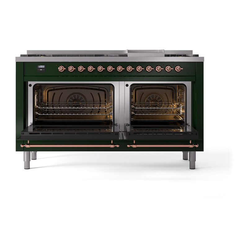 Nostalgie II 60 UP60FQNMPEGP Freestanding Dual Fuel Range with 9 Sealed Burners with Griddle Double Oven with Solid Door with Copper knobs UP60FQNMPEGP