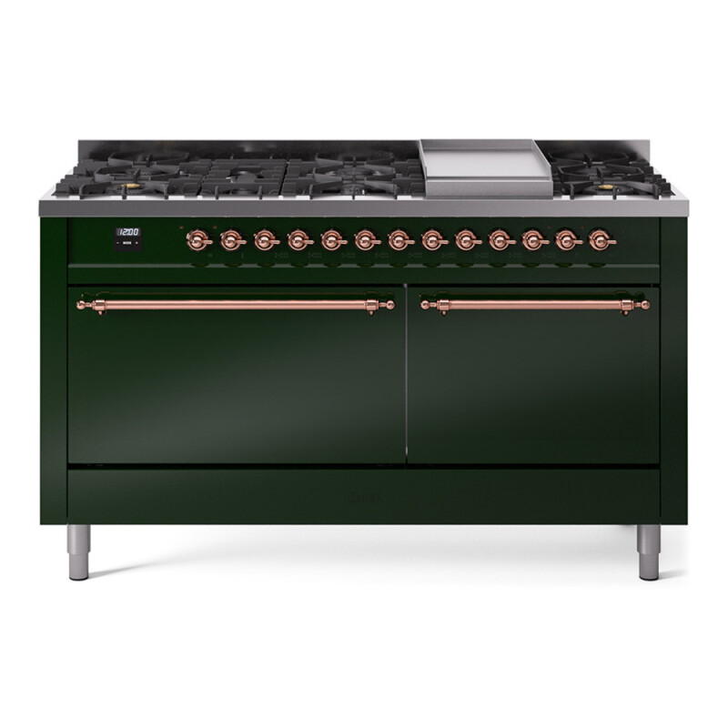 Nostalgie II 60 UP60FQNMPEGP Freestanding Dual Fuel Range with 9 Sealed Burners with Griddle Double Oven with Solid Door with Copper knobs UP60FQNMPEGPLP