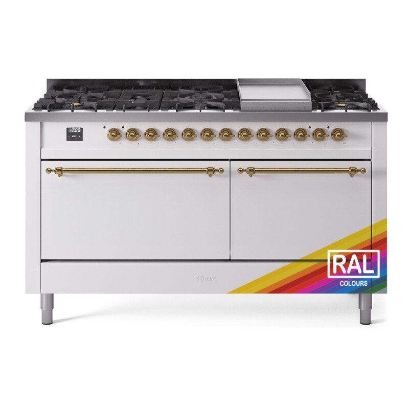 Nostalgie II 60 UP60FQNMPRAG Freestanding Dual Fuel Range with 9 Sealed Burners with Griddle Double Oven with Solid Door with Brass knobs UP60FQNMPRAG