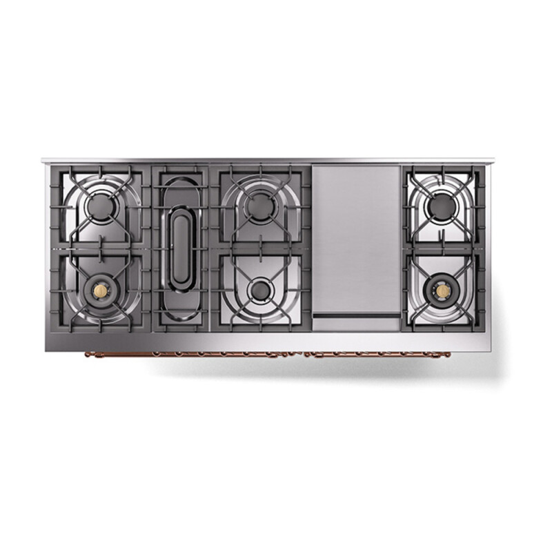 Nostalgie II 60 UP60FQNMPRAP Freestanding Dual Fuel Range with 9 Sealed Burners with Griddle Double Oven with Solid Door with Copper knobs UP60FQNMPRAPLP