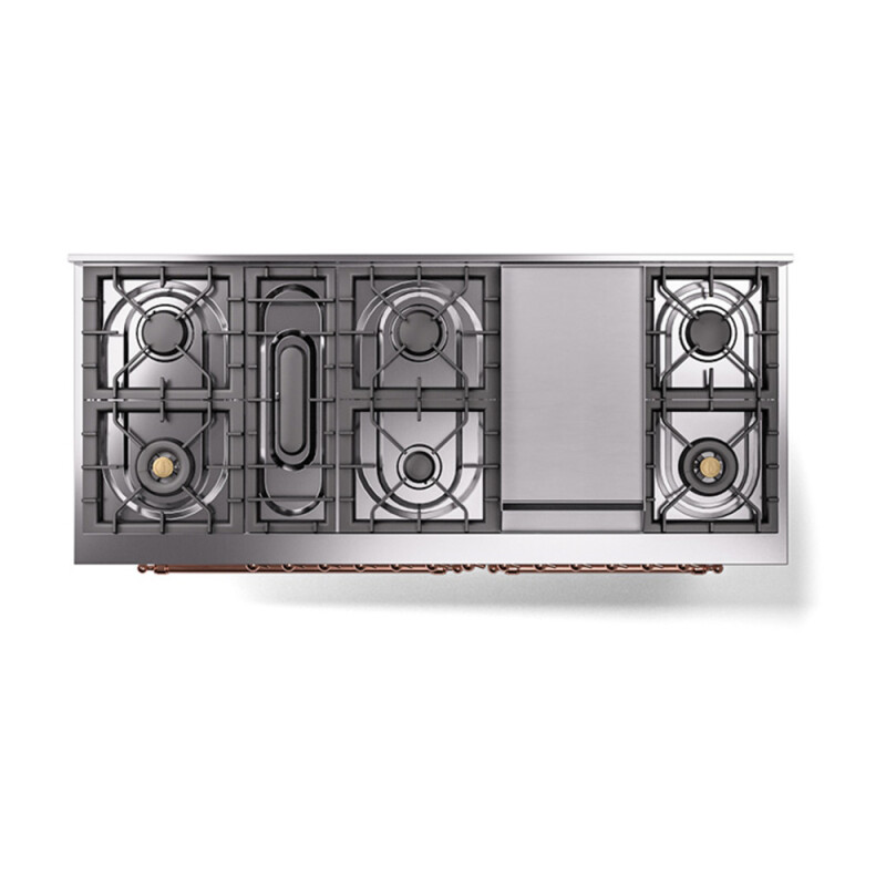 Nostalgie II 60 UP60FQNMPWHP Freestanding Dual Fuel Range with 9 Sealed Burners with Griddle Double Oven with Solid Door with Copper knobs UP60FQNMPWHPLP