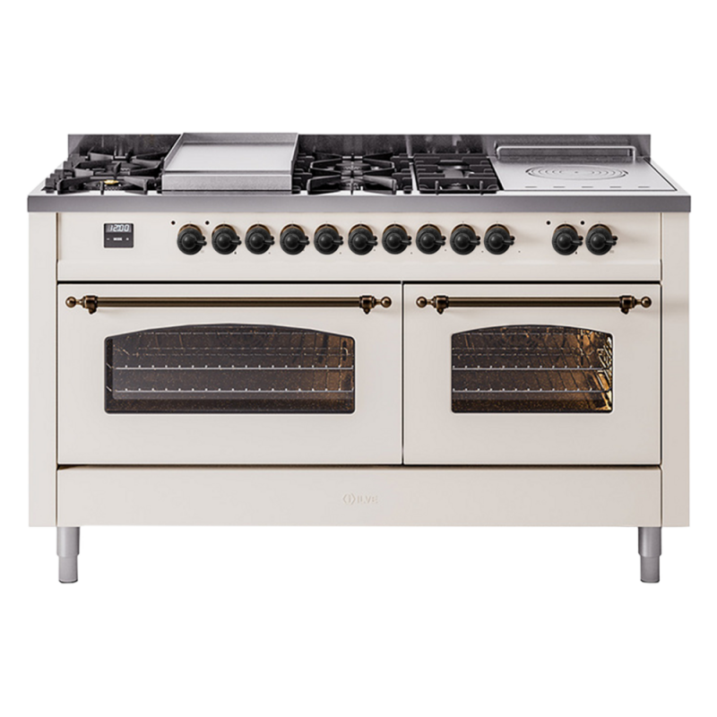 Nostalgie II 60 UP60FSNMPAWB Freestanding Dual Fuel Range with 7 Sealed Burners with Griddle and French Top Double Oven with Triple Glass Door with Bronze knobs UP60FSNMPAWBLP