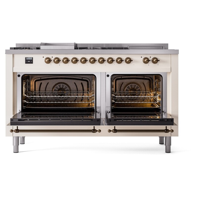 Nostalgie II 60 UP60FSNMPAWB Freestanding Dual Fuel Range with 7 Sealed Burners with Griddle and French Top Double Oven with Triple Glass Door with Bronze knobs UP60FSNMPAWBLP
