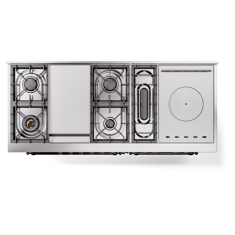Nostalgie II 60 UP60FSNMPAWB Freestanding Dual Fuel Range with 7 Sealed Burners with Griddle and French Top Double Oven with Triple Glass Door with Bronze knobs UP60FSNMPAWBLP