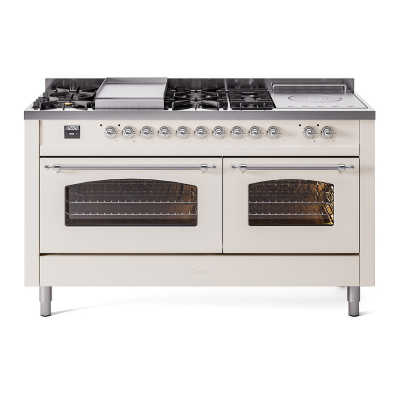 Nostalgie II 60 UP60FSNMPAWC Freestanding Dual Fuel Range with 7 Sealed Burners with Griddle and French Top Double Oven with Triple Glass Door with Chrome knobs UP60FSNMPAWCLP