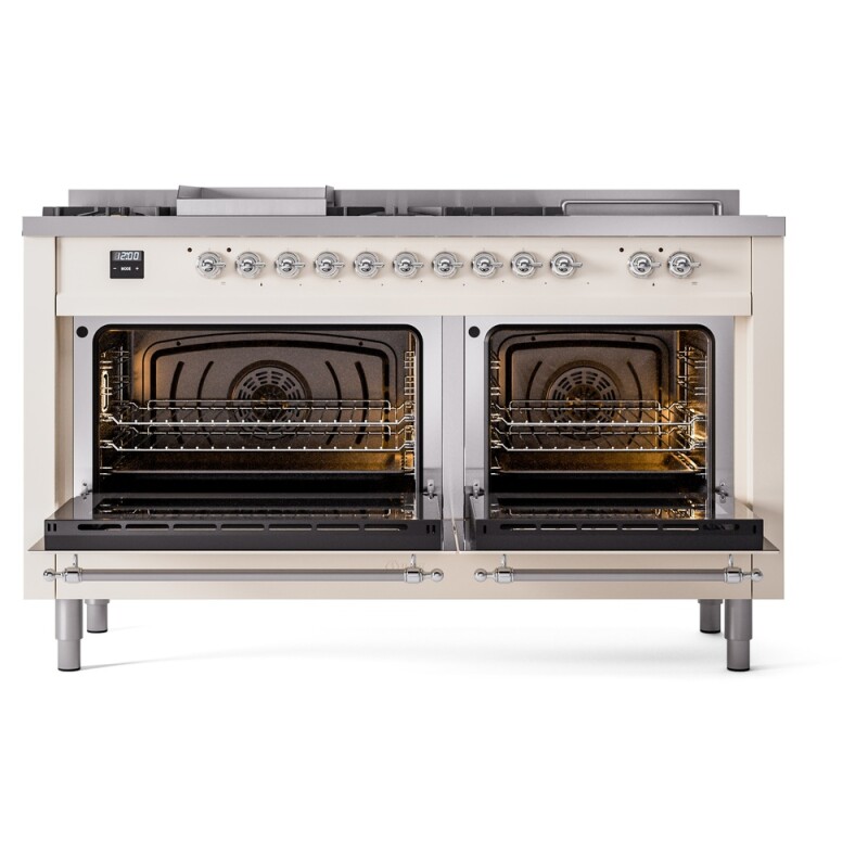 Nostalgie II 60 UP60FSNMPAWC Freestanding Dual Fuel Range with 7 Sealed Burners with Griddle and French Top Double Oven with Triple Glass Door with Chrome knobs UP60FSNMPAWCLP