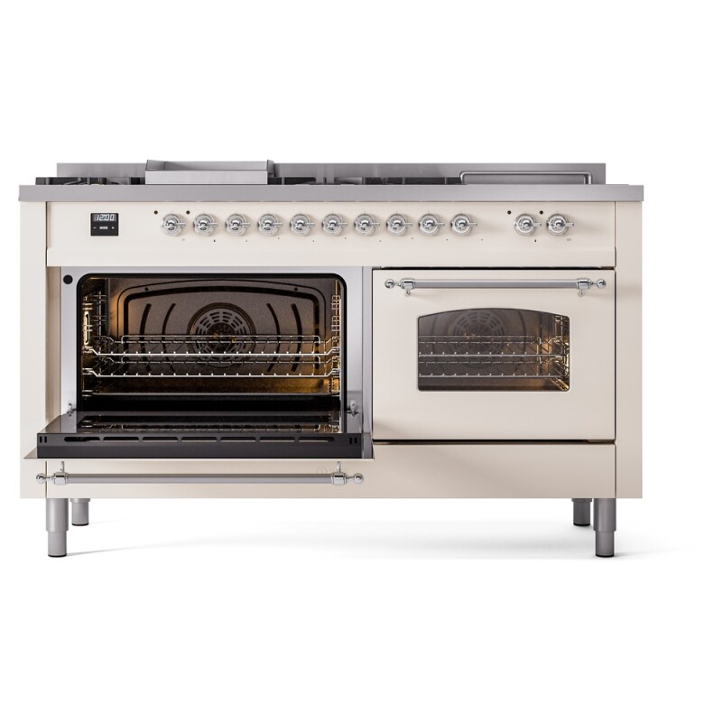 Nostalgie II 60 UP60FSNMPAWC Freestanding Dual Fuel Range with 7 Sealed Burners with Griddle and French Top Double Oven with Triple Glass Door with Chrome knobs UP60FSNMPAWCLP