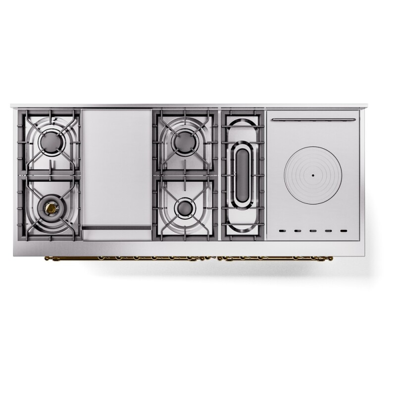 Nostalgie II 60 UP60FSNMPAWG Freestanding Dual Fuel Range with 7 Sealed Burners with Griddle and French Top Double Oven with Triple Glass Door with Brass knobs UP60FSNMPAWGLP
