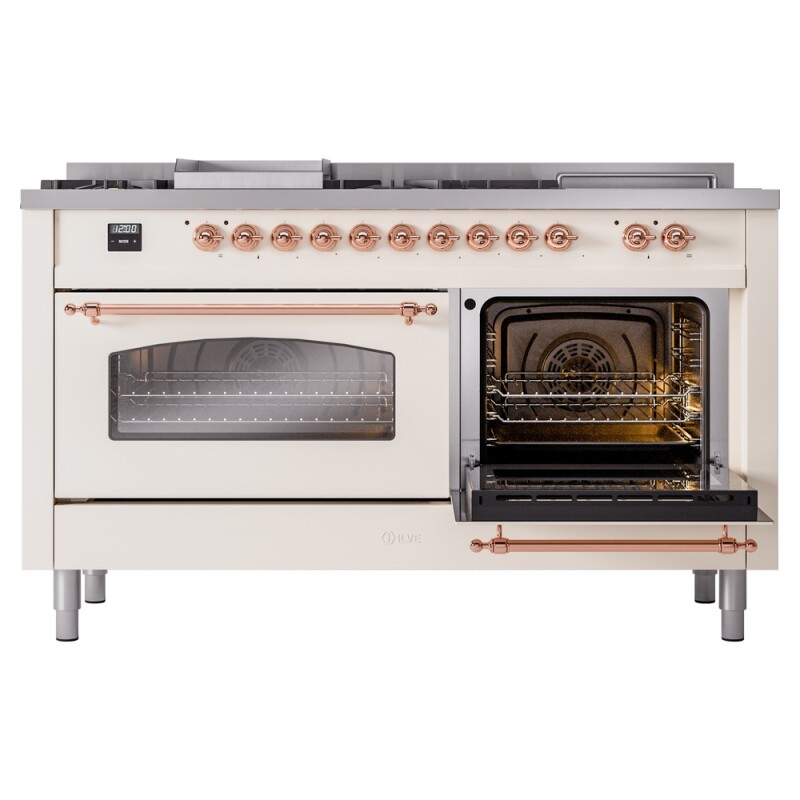 Nostalgie II 60 UP60FSNMPAWP Freestanding Dual Fuel Range with 7 Sealed Burners with Griddle and French Top Double Oven with Triple Glass Door with Copper knobs UP60FSNMPAWPLP