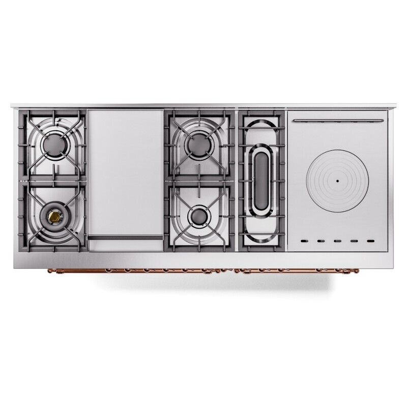 Nostalgie II 60 UP60FSNMPAWP Freestanding Dual Fuel Range with 7 Sealed Burners with Griddle and French Top Double Oven with Triple Glass Door with Copper knobs UP60FSNMPAWPLP