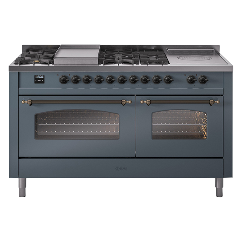 Nostalgie II 60 UP60FSNMPBGB Freestanding Dual Fuel Range with 7 Sealed Burners with Griddle and French Top Double Oven with Triple Glass Door with Bronze knobs UP60FSNMPBGB