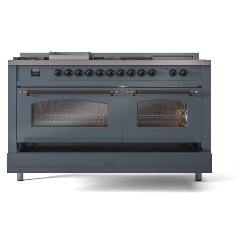 Nostalgie II 60 UP60FSNMPBGB Freestanding Dual Fuel Range with 7 Sealed Burners with Griddle and French Top Double Oven with Triple Glass Door with Bronze knobs UP60FSNMPBGB