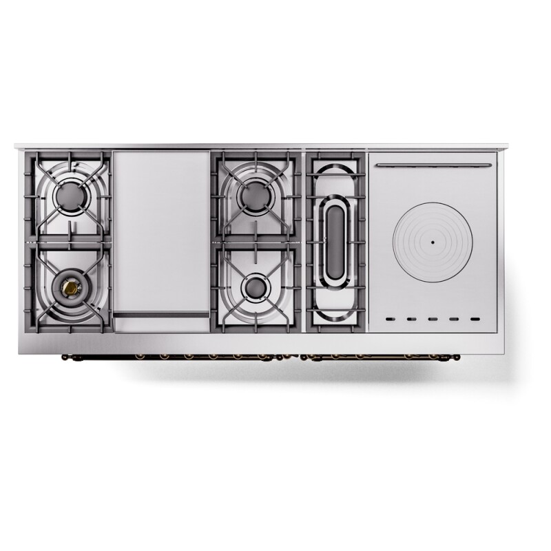 Nostalgie II 60 UP60FSNMPBGB Freestanding Dual Fuel Range with 7 Sealed Burners with Griddle and French Top Double Oven with Triple Glass Door with Bronze knobs UP60FSNMPBGB