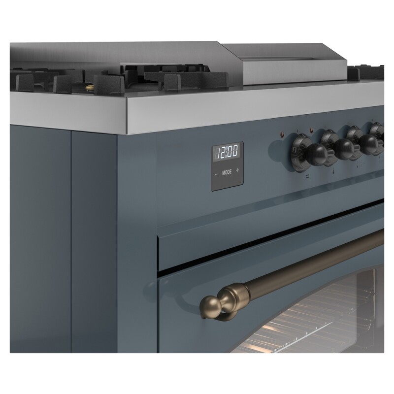 Nostalgie II 60 UP60FSNMPBGB Freestanding Dual Fuel Range with 7 Sealed Burners with Griddle and French Top Double Oven with Triple Glass Door with Bronze knobs UP60FSNMPBGBLP