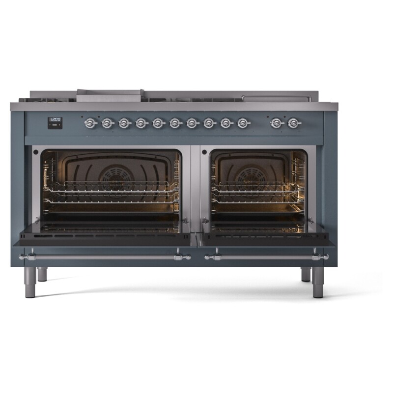 Nostalgie II 60 UP60FSNMPBGC Freestanding Dual Fuel Range with 7 Sealed Burners with Griddle and French Top Double Oven with Triple Glass Door with Chrome knobs UP60FSNMPBGC