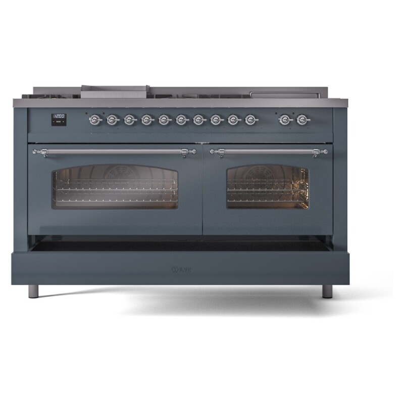 Nostalgie II 60 UP60FSNMPBGC Freestanding Dual Fuel Range with 7 Sealed Burners with Griddle and French Top Double Oven with Triple Glass Door with Chrome knobs UP60FSNMPBGC