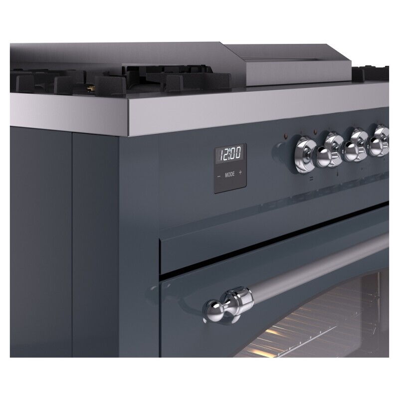 Nostalgie II 60 UP60FSNMPBGC Freestanding Dual Fuel Range with 7 Sealed Burners with Griddle and French Top Double Oven with Triple Glass Door with Chrome knobs UP60FSNMPBGCLP