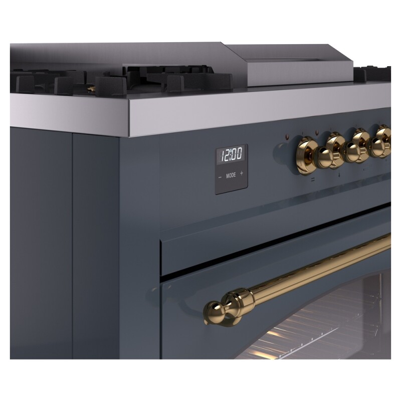Nostalgie II 60 UP60FSNMPBGG Freestanding Dual Fuel Range with 7 Sealed Burners with Griddle and French Top Double Oven with Triple Glass Door with Brass knobs UP60FSNMPBGG