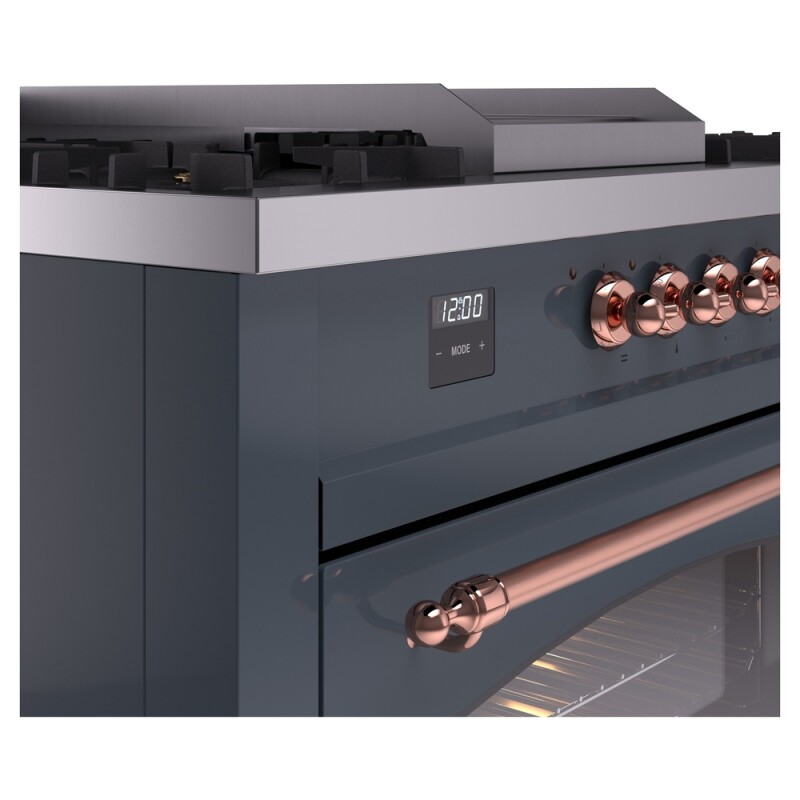 Nostalgie II 60 UP60FSNMPBGP Freestanding Dual Fuel Range with 7 Sealed Burners with Griddle and French Top Double Oven with Triple Glass Door with Copper knobs UP60FSNMPBGPLP