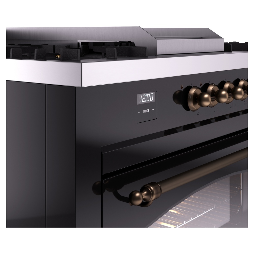 Nostalgie II 60 UP60FSNMPBKB Freestanding Dual Fuel Range with 7 Sealed Burners with Griddle and French Top Double Oven with Triple Glass Door with Bronze knobs UP60FSNMPBKBLP