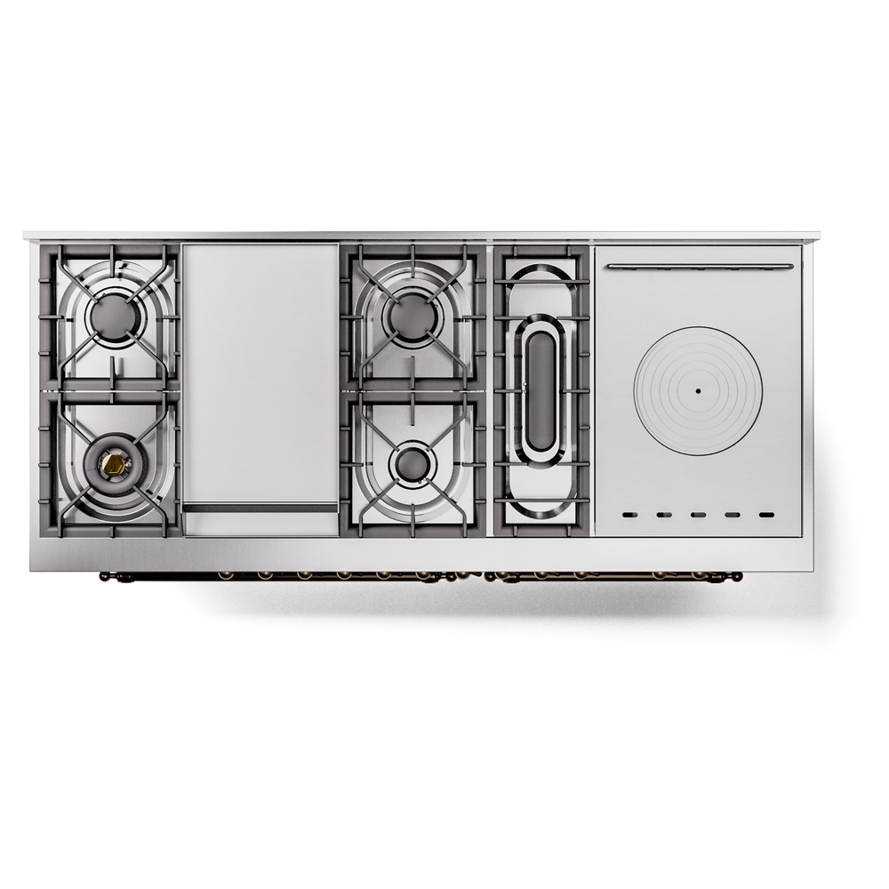 Nostalgie II 60 UP60FSNMPBKB Freestanding Dual Fuel Range with 7 Sealed Burners with Griddle and French Top Double Oven with Triple Glass Door with Bronze knobs UP60FSNMPBKBLP