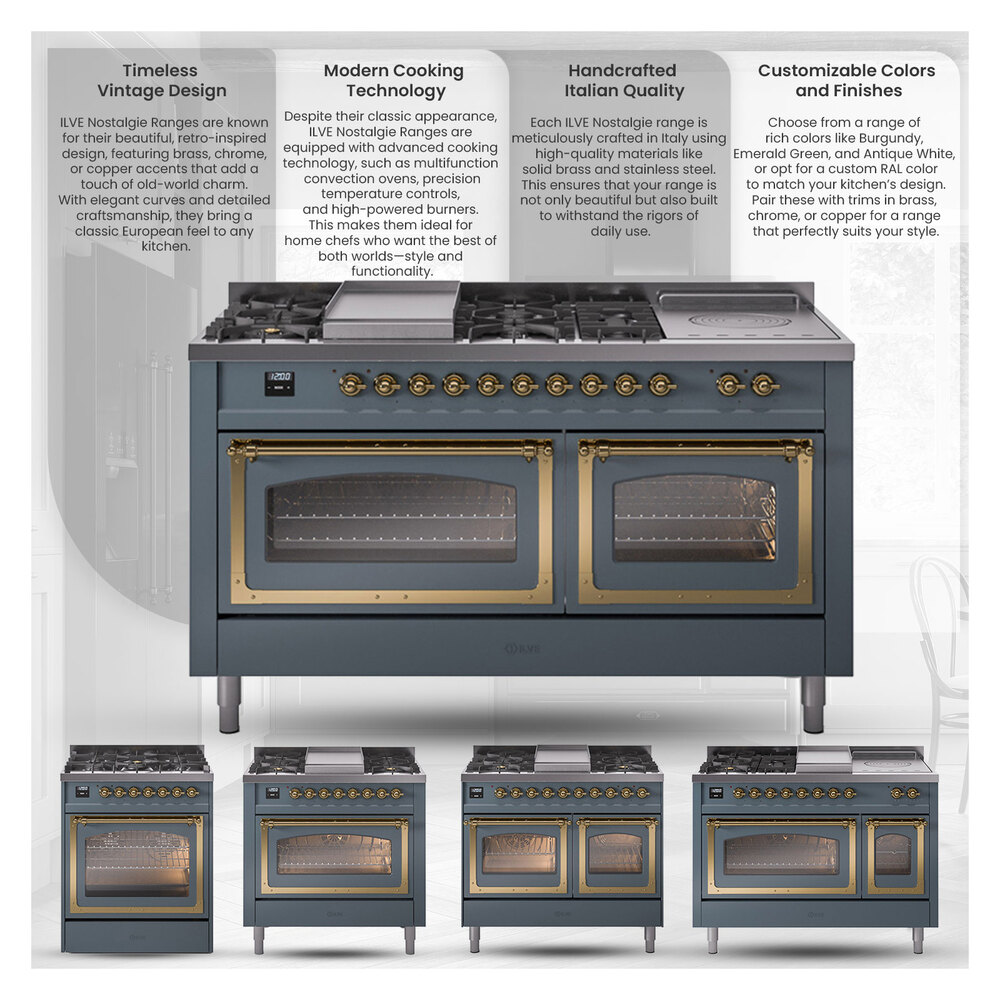 Nostalgie II 60 UP60FSNMPBKC Freestanding Dual Fuel Range with 7 Sealed Burners with Griddle and French Top Double Oven with Triple Glass Door with Chrome knobs UP60FSNMPBKCLP