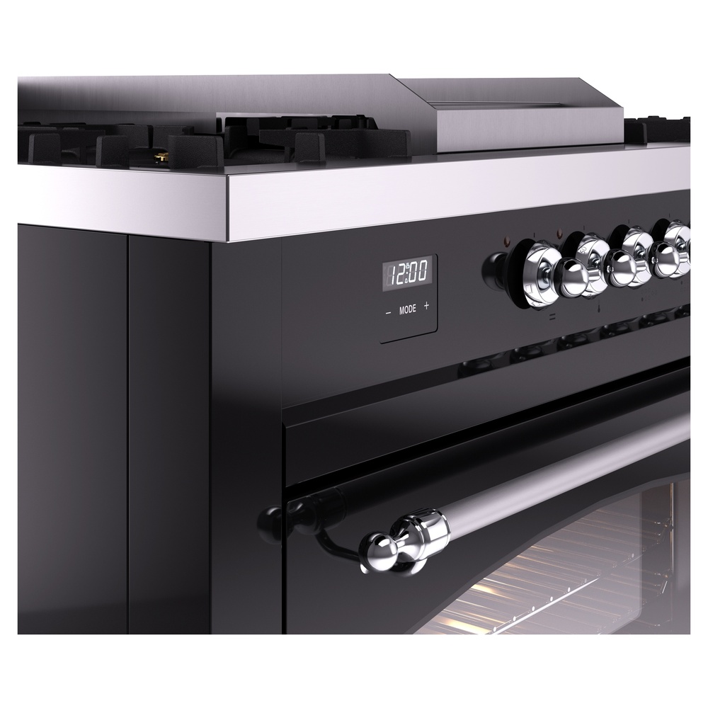 Nostalgie II 60 UP60FSNMPBKC Freestanding Dual Fuel Range with 7 Sealed Burners with Griddle and French Top Double Oven with Triple Glass Door with Chrome knobs UP60FSNMPBKCLP