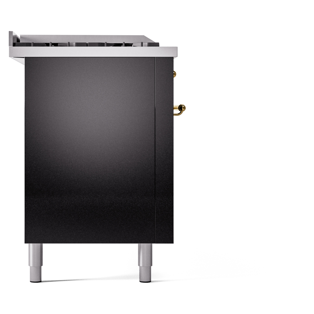 Nostalgie II 60 UP60FSNMPBKG Freestanding Dual Fuel Range with 7 Sealed Burners with Griddle and French Top Double Oven with Triple Glass Door with Brass knobs UP60FSNMPBKGLP