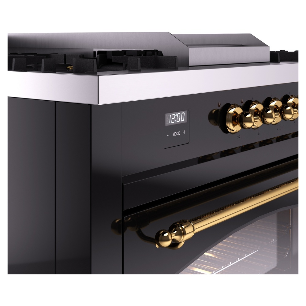Nostalgie II 60 UP60FSNMPBKG Freestanding Dual Fuel Range with 7 Sealed Burners with Griddle and French Top Double Oven with Triple Glass Door with Brass knobs UP60FSNMPBKG