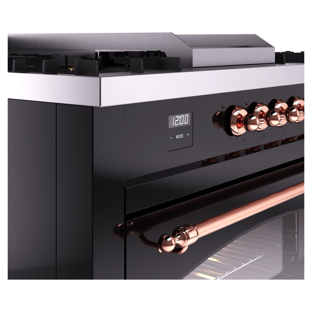 Nostalgie II 60 UP60FSNMPBKP Freestanding Dual Fuel Range with 7 Sealed Burners with Griddle and French Top Double Oven with Triple Glass Door with Copper knobs UP60FSNMPBKPLP