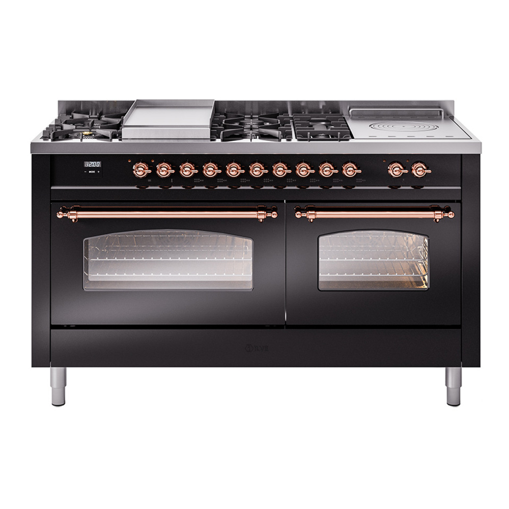 Nostalgie II 60 UP60FSNMPBKP Freestanding Dual Fuel Range with 7 Sealed Burners with Griddle and French Top Double Oven with Triple Glass Door with Copper knobs UP60FSNMPBKP