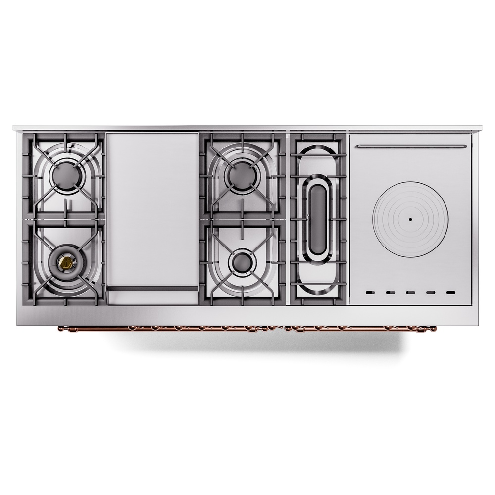Nostalgie II 60 UP60FSNMPBKP Freestanding Dual Fuel Range with 7 Sealed Burners with Griddle and French Top Double Oven with Triple Glass Door with Copper knobs UP60FSNMPBKP