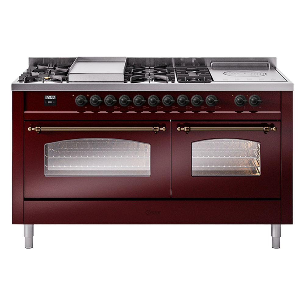 Nostalgie II 60 UP60FSNMPBUB Freestanding Dual Fuel Range with 7 Sealed Burners with Griddle and French Top Double Oven with Triple Glass Door with Bronze knobs UP60FSNMPBUBLP