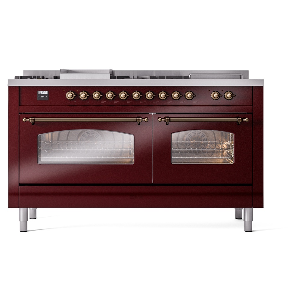 Nostalgie II 60 UP60FSNMPBUB Freestanding Dual Fuel Range with 7 Sealed Burners with Griddle and French Top Double Oven with Triple Glass Door with Bronze knobs UP60FSNMPBUBLP