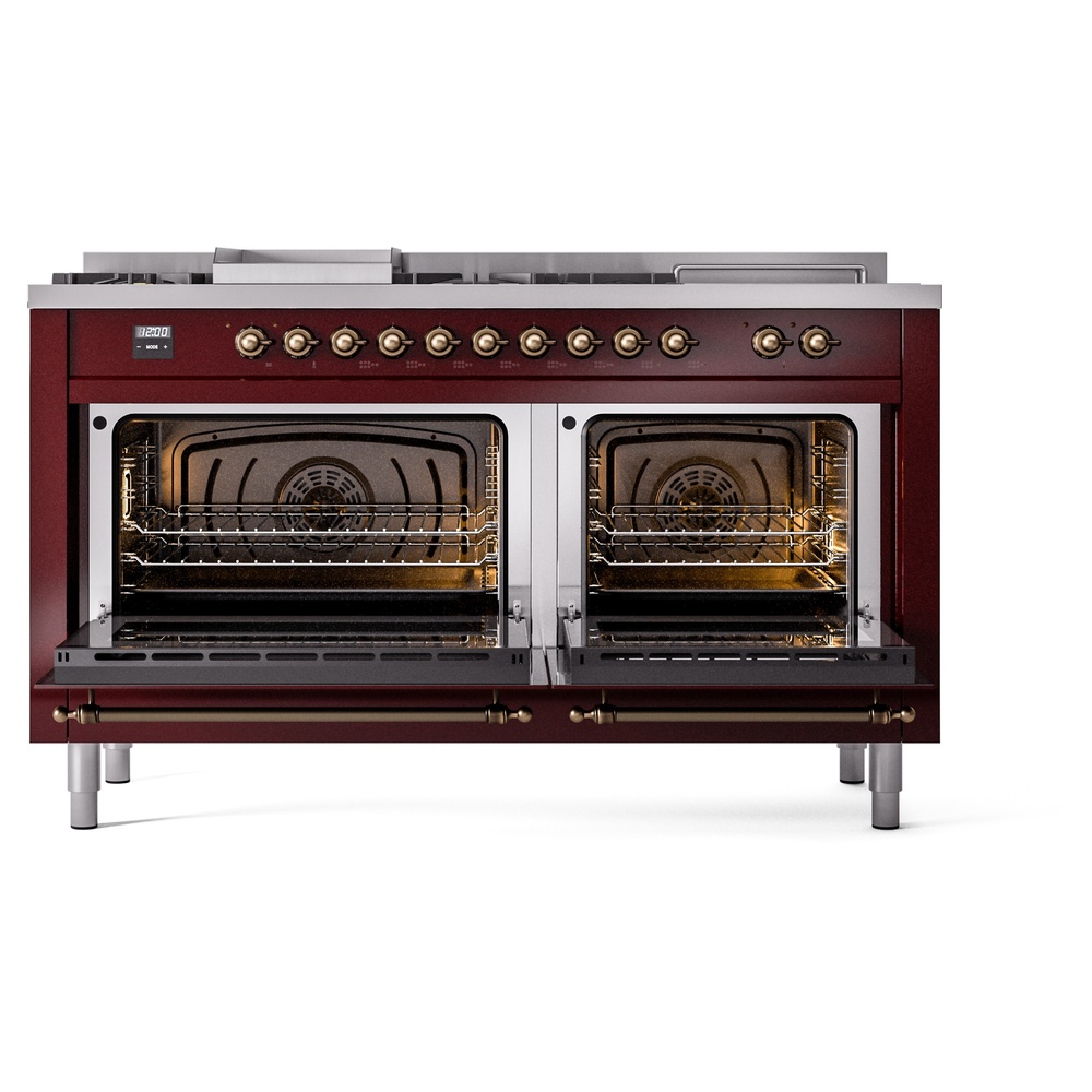 Nostalgie II 60 UP60FSNMPBUB Freestanding Dual Fuel Range with 7 Sealed Burners with Griddle and French Top Double Oven with Triple Glass Door with Bronze knobs UP60FSNMPBUBLP