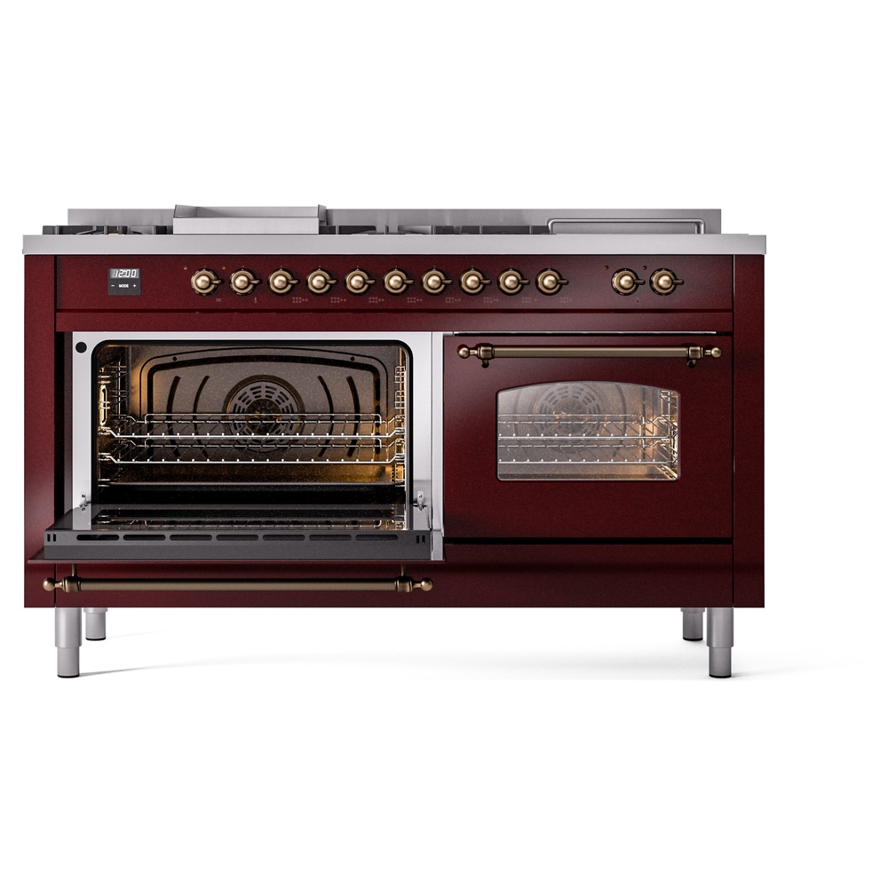 Nostalgie II 60 UP60FSNMPBUB Freestanding Dual Fuel Range with 7 Sealed Burners with Griddle and French Top Double Oven with Triple Glass Door with Bronze knobs UP60FSNMPBUBLP