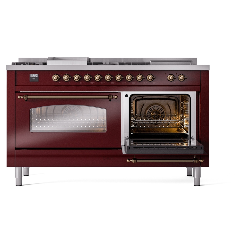Nostalgie II 60 UP60FSNMPBUB Freestanding Dual Fuel Range with 7 Sealed Burners with Griddle and French Top Double Oven with Triple Glass Door with Bronze knobs UP60FSNMPBUBLP