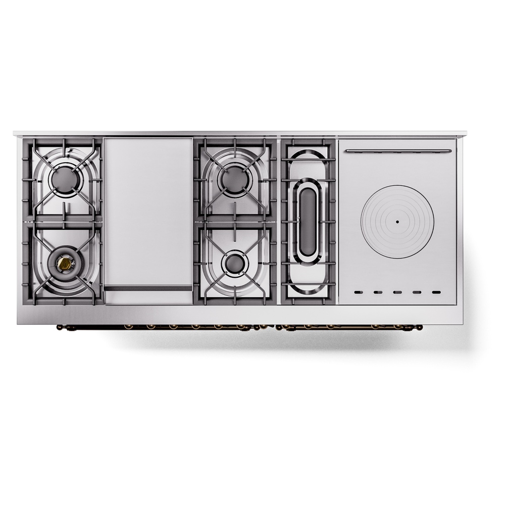 Nostalgie II 60 UP60FSNMPBUB Freestanding Dual Fuel Range with 7 Sealed Burners with Griddle and French Top Double Oven with Triple Glass Door with Bronze knobs UP60FSNMPBUBLP
