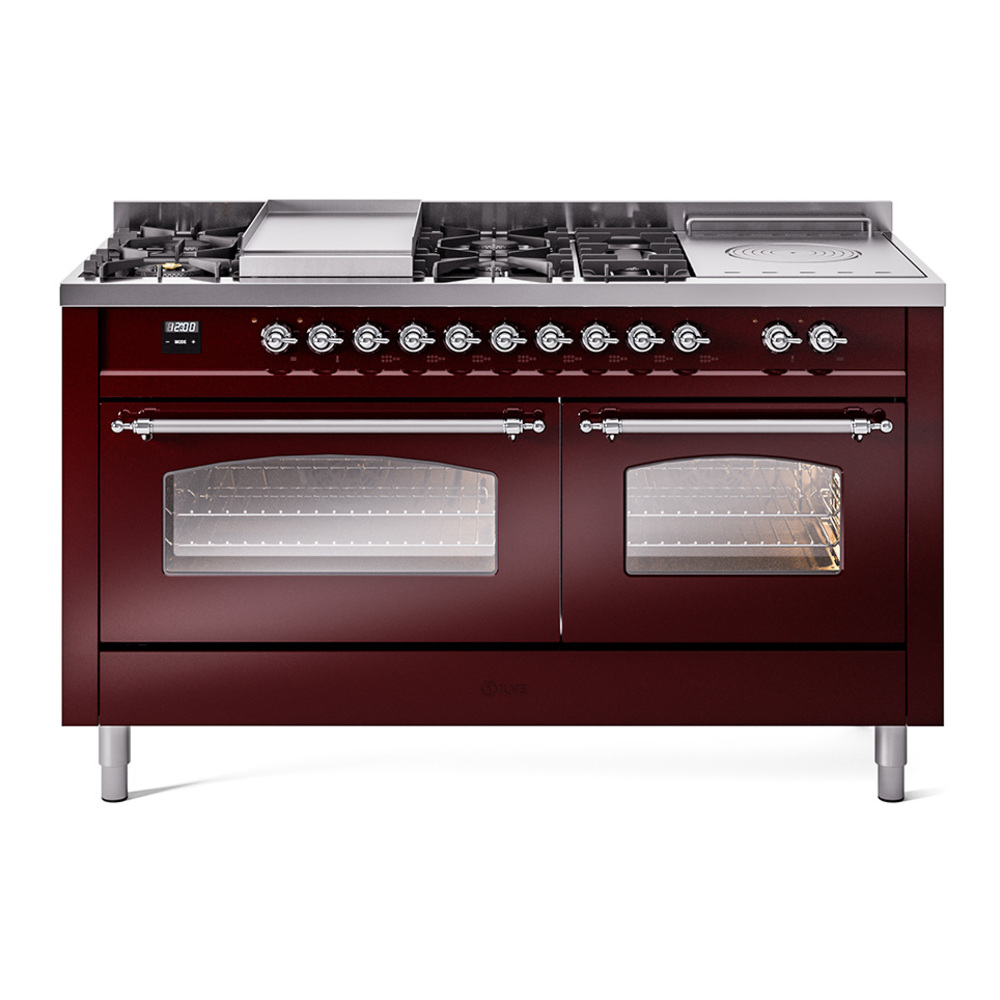 Nostalgie II 60 UP60FSNMPBUC Freestanding Dual Fuel Range with 7 Sealed Burners with Griddle and French Top Double Oven with Triple Glass Door with Chrome knobs UP60FSNMPBUC