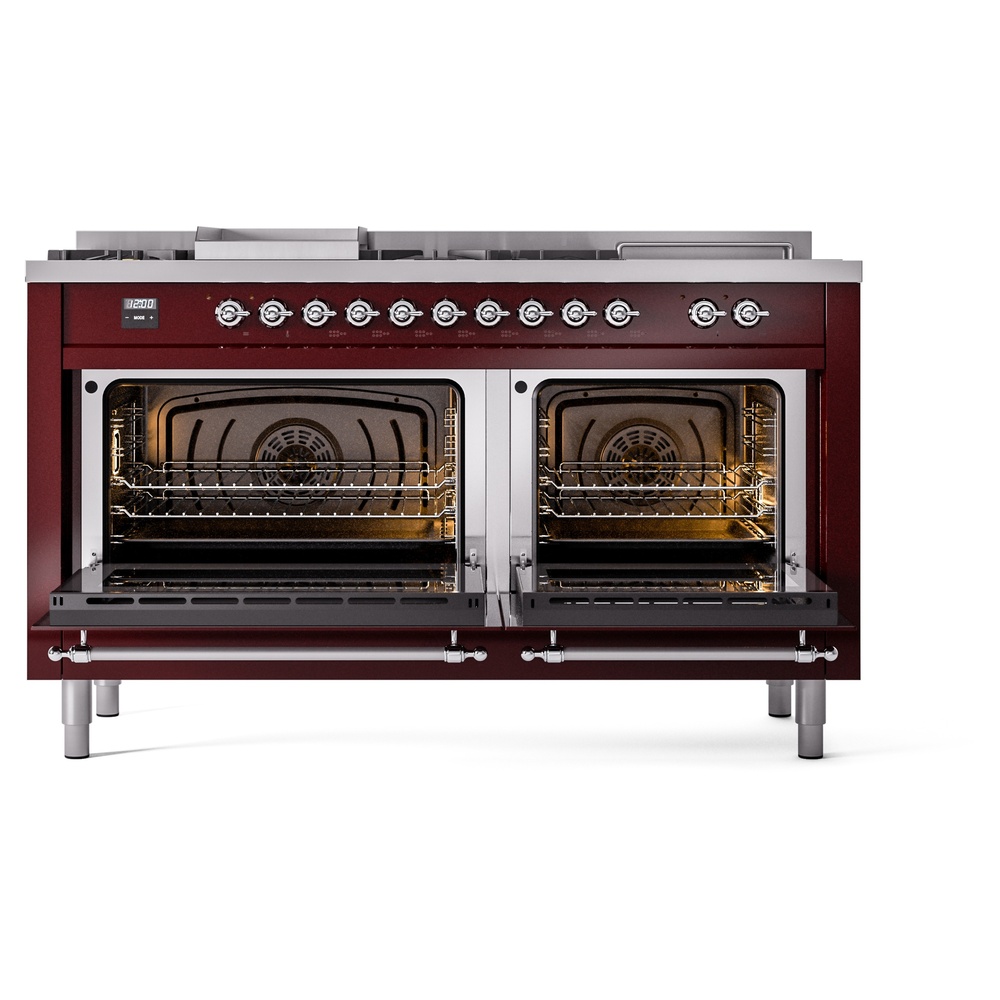 Nostalgie II 60 UP60FSNMPBUC Freestanding Dual Fuel Range with 7 Sealed Burners with Griddle and French Top Double Oven with Triple Glass Door with Chrome knobs UP60FSNMPBUC