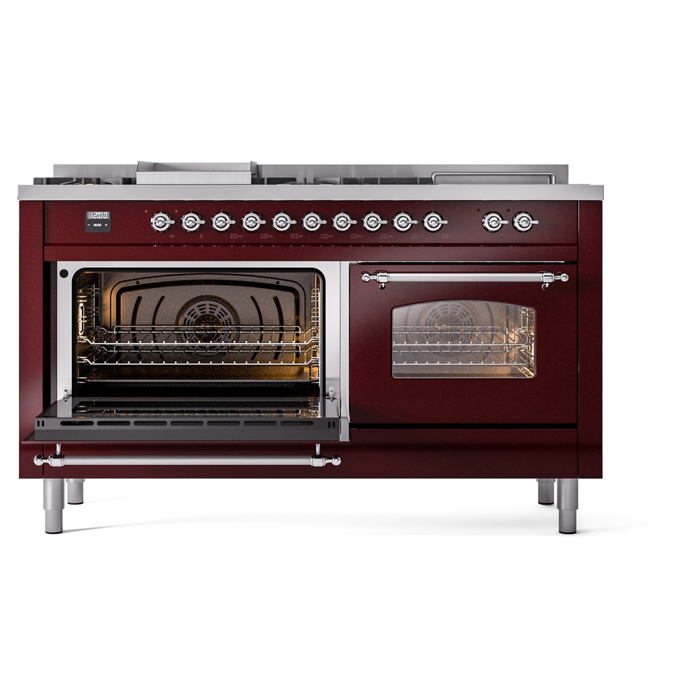 Nostalgie II 60 UP60FSNMPBUC Freestanding Dual Fuel Range with 7 Sealed Burners with Griddle and French Top Double Oven with Triple Glass Door with Chrome knobs UP60FSNMPBUC