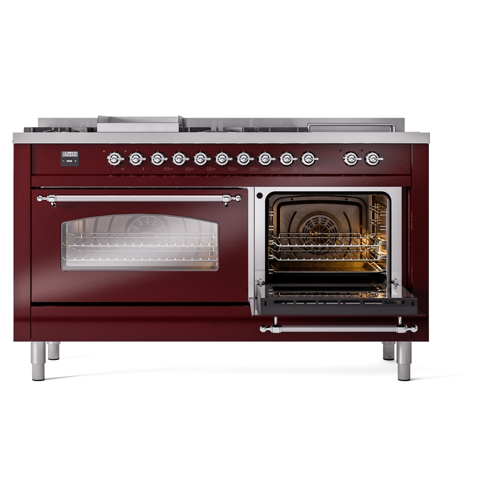 Nostalgie II 60 UP60FSNMPBUC Freestanding Dual Fuel Range with 7 Sealed Burners with Griddle and French Top Double Oven with Triple Glass Door with Chrome knobs UP60FSNMPBUC