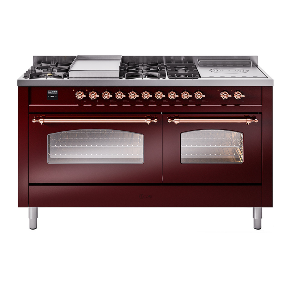 Nostalgie II 60 UP60FSNMPBUP Freestanding Dual Fuel Range with 7 Sealed Burners with Griddle and French Top Double Oven with Triple Glass Door with Copper knobs UP60FSNMPBUPLP