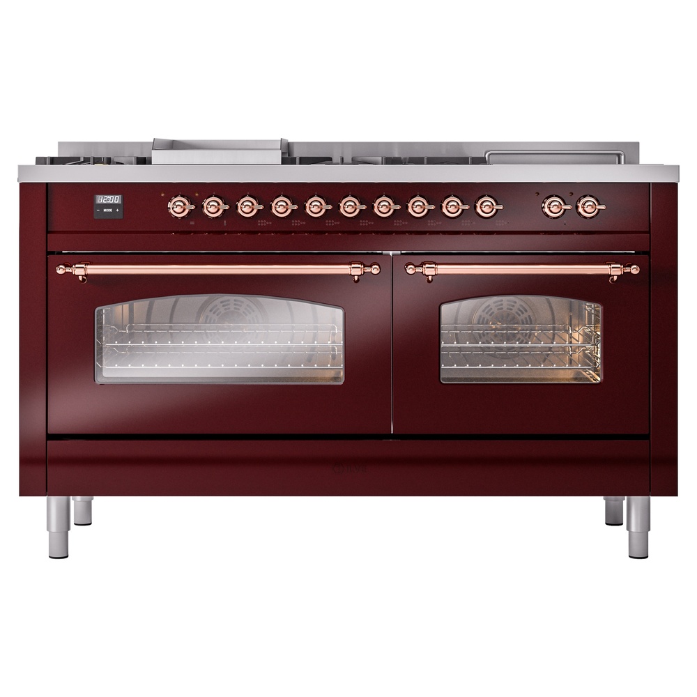 Nostalgie II 60 UP60FSNMPBUP Freestanding Dual Fuel Range with 7 Sealed Burners with Griddle and French Top Double Oven with Triple Glass Door with Copper knobs UP60FSNMPBUPLP